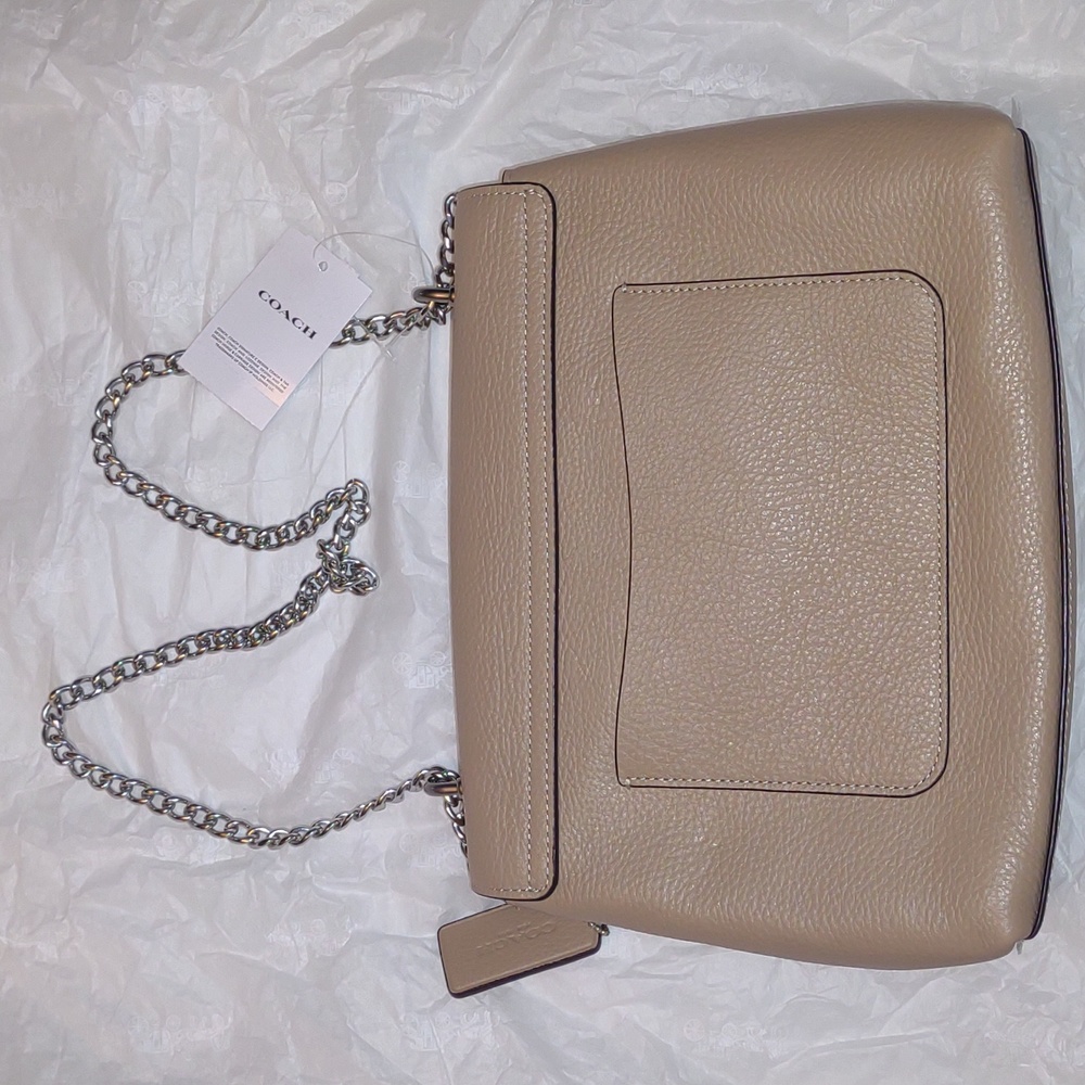 COACH Tammie Shoulder Bag with Floral Whipstitch in Taupe/Silver - Picture 11 of 12